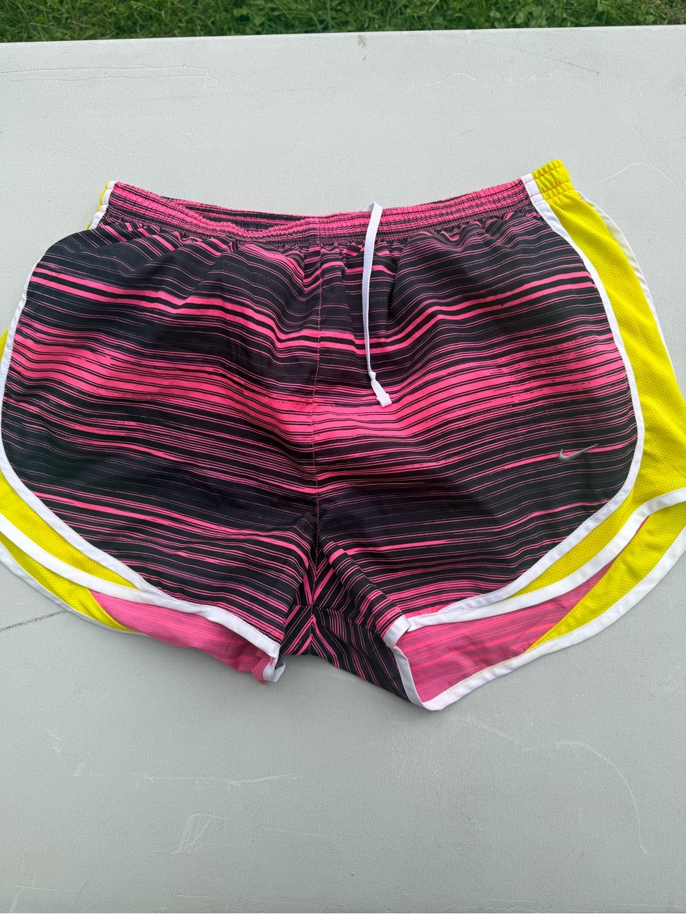 Nike Women’s Pink, Black & Yellow Striped Running Shorts